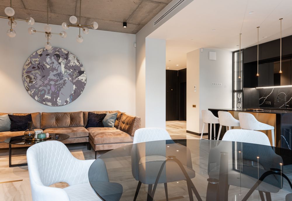 Stock photo: bright, modern condo living and dining room